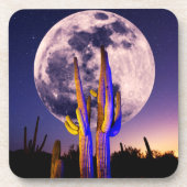 Vollmond über Saguaro Cactus Getränkeuntersetzer (Vorderseite)