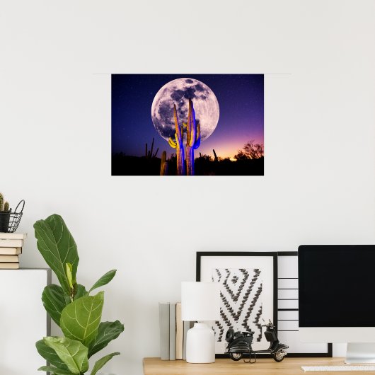 Vollmond über Saguaro Cactus Poster (Heimbüro)