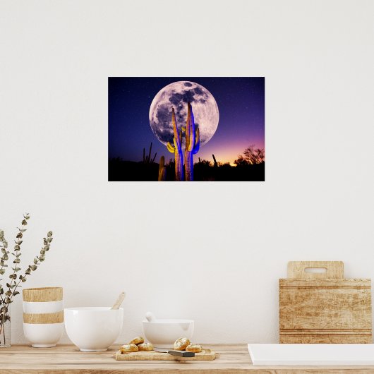 Vollmond über Saguaro Cactus Poster (Küche)