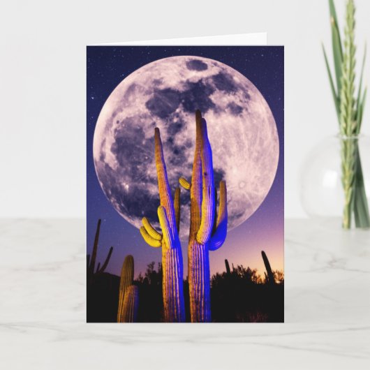 Vollmond über Saguaro-Kakteen Karte (Vorderseite)
