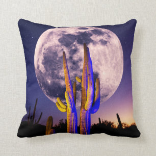Vollmond über Saguaro-Kakteen Kissen