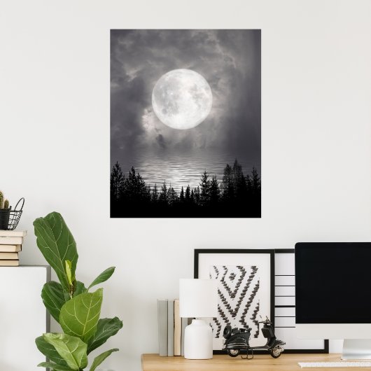 Vollmond über See Poster (Heimbüro)