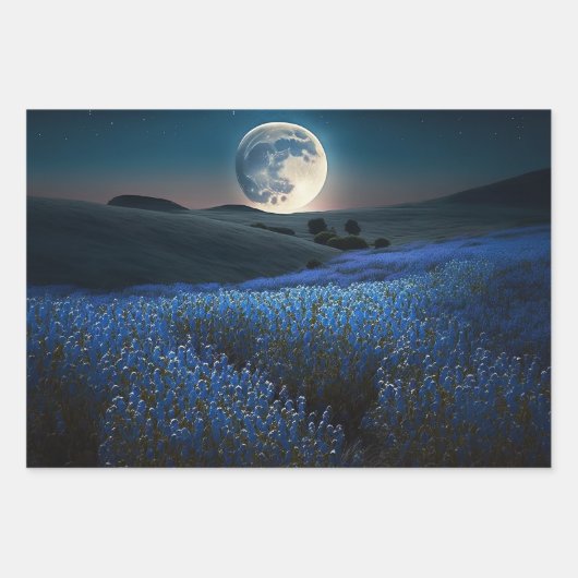 Vollmond und Blume Geschenkpapier Set (Vorderseite 3)