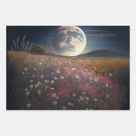 Vollmond und Blume Geschenkpapier Set (Vorderseite 2)