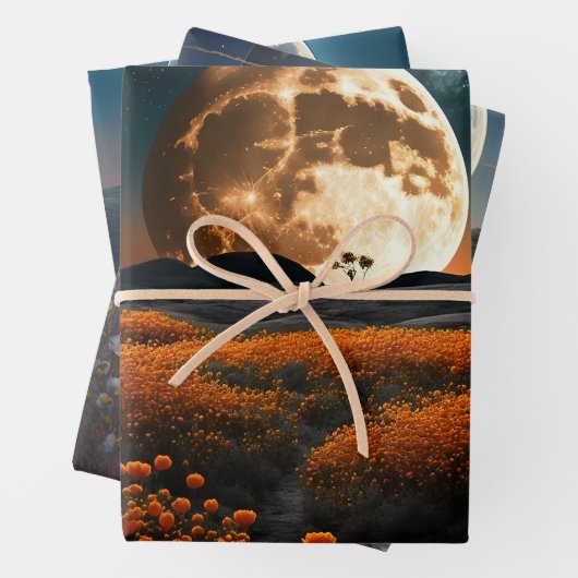 Vollmond und Blume Geschenkpapier Set (Beispiel)