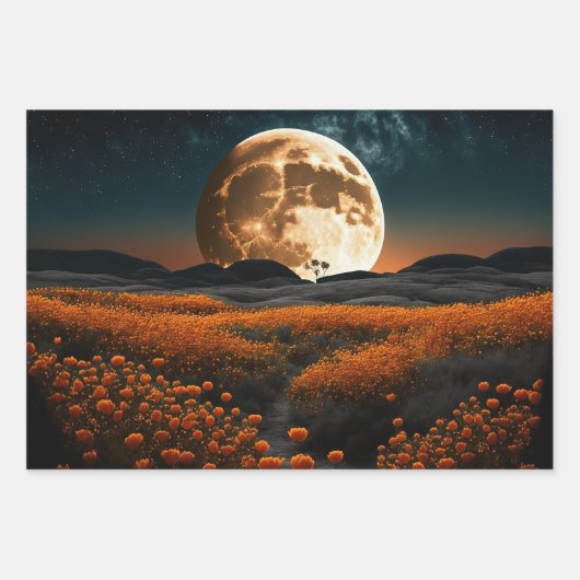 Vollmond und Blume Geschenkpapier Set (Vorderseite)