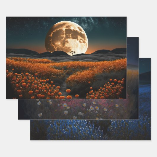 Vollmond und Blume Geschenkpapier Set (Set)