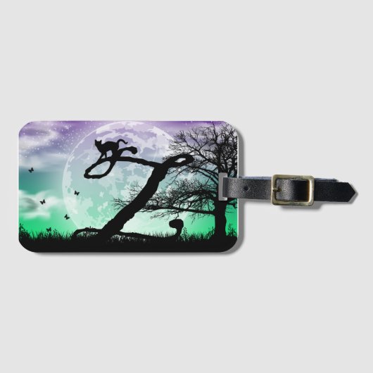 Vollmond und Cat Z Initialmonogramm Gepäckanhänger (Vorderseite (Horizontal))