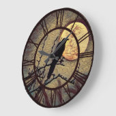 Vollmond- und Crow-Herbst Digitale Malerei Große Wanduhr (Winkel)