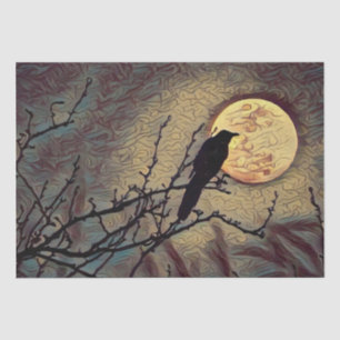 Vollmond- und Crow-Herbst Digitale Malerei Seidenpapier