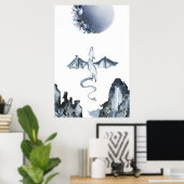 Vollmond und Dragon Dusty Blue Poster (Heimbüro)