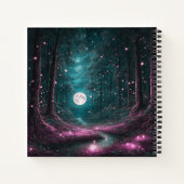 Vollmond- und Fireflies-Fackeldruckblatt mit rosaf Notizblock (Rückseite)