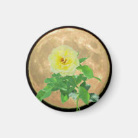 Vollmond- und Gelbrosenblüte-Silhouette