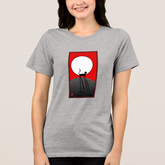 Vollmond und Katze Tri-Blend Shirt (Vorderseite)