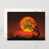 Vollmond und Katze über dem Friedhof Postkarte (Vorne/Hinten)