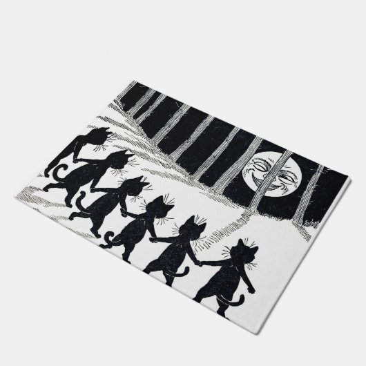 Vollmond und Katzen, Louis Wain Fußmatte (Schrägansicht)