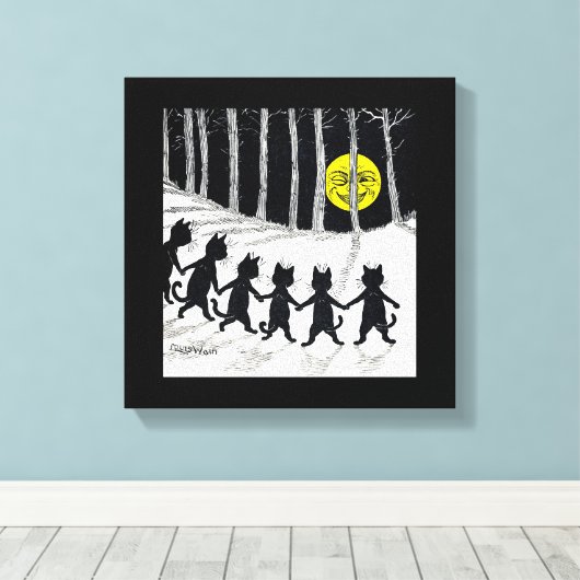 Vollmond und Katzen, Louis Wain Leinwanddruck (Insitu (Holzboden))