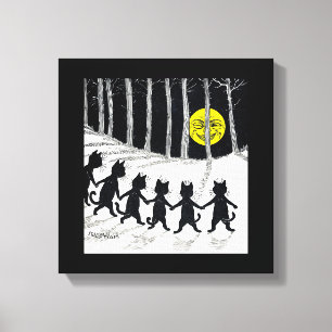 Vollmond und Katzen, Louis Wain Leinwanddruck