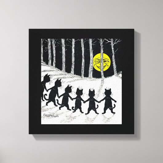 Vollmond und Katzen, Louis Wain Leinwanddruck (Vorderseite)