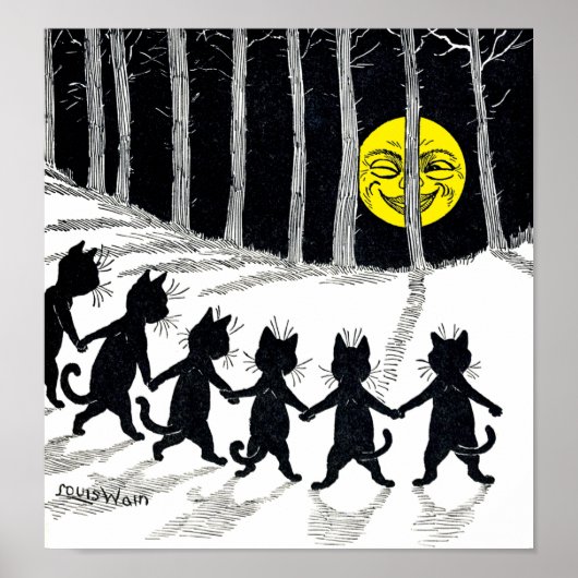 Vollmond und Katzen, Louis Wain Poster (Vorne)