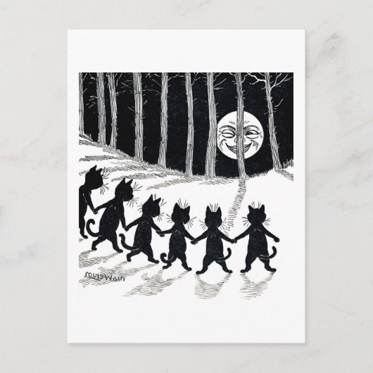 Vollmond und Katzen, Louis Wain Postkarte (Vorderseite)