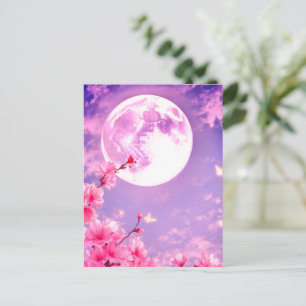 Vollmond und Kirschblüten-Einladung – Elegant Postkarte