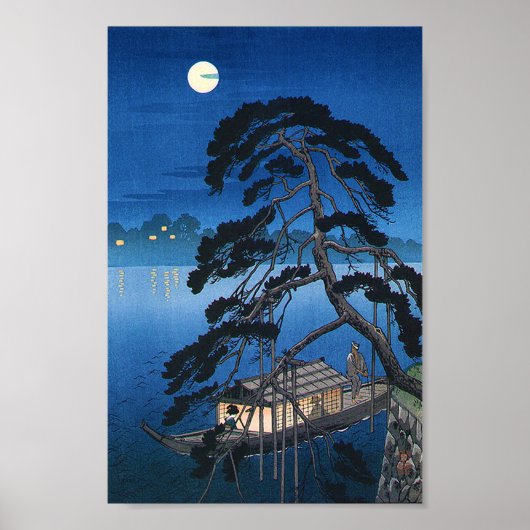 Vollmond und Pine Tree, Koho Shoda, Holzschnitt Poster (Vorne)