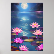 Vollmond und schöne rosa Lotus-Blume