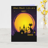 Vollmond und schwarze Katze Halloween Karte (Gelbe Blume)