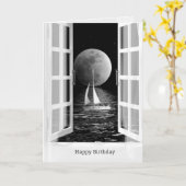 Vollmond und Segelboot zum Geburtstag Karte (Gelbe Blume)