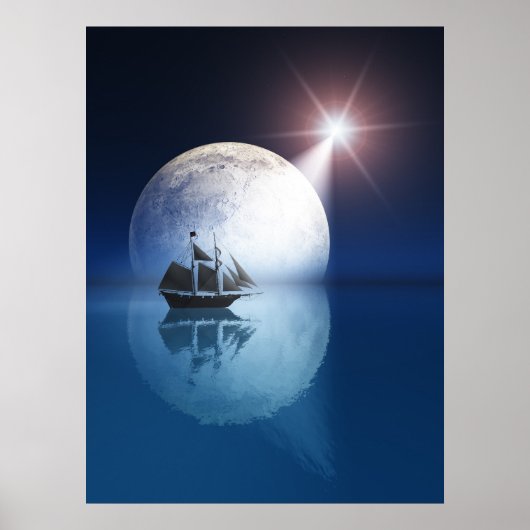 Vollmond und Stern über Schiff Poster (Vorne)