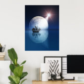 Vollmond und Stern über Schiff Poster (Heimbüro)
