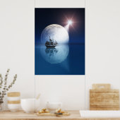 Vollmond und Stern über Schiff Poster (Küche)
