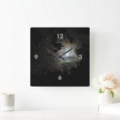Vollmond und Wolken auf Schwarzem Quadratische Wanduhr (Zuhause)