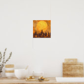 Vollmond-Wald-Wasserfarbenposter Poster (Küche)