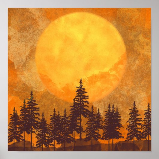 Vollmond-Wald-Wasserfarbenposter Poster (Vorne)