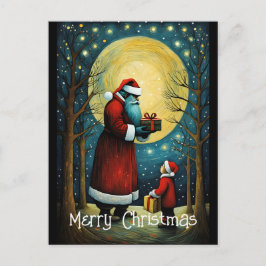 Vollmond Weihnachtsmann mit Weihnachtsgeschenk für Postkarte