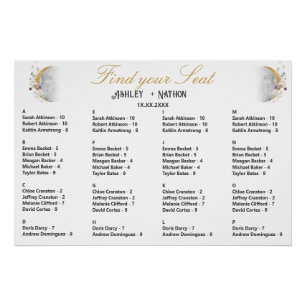 Vollmond Wildblume Gold Wasserfarben Hochzeitssitz Poster