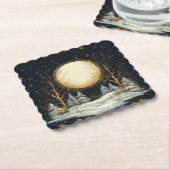 Vollmond Winter Kiefernwald Schneeflocken Untersetzer (angewinkelt)