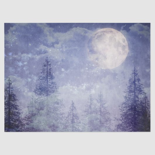 Vollmond Winter Pine Tree Forest Decoupage Seidenpapier (Vorderseite)
