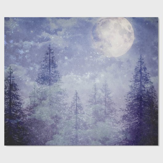 Vollmond Winter Pine Tree Forest Geschenkpapier (Flach)