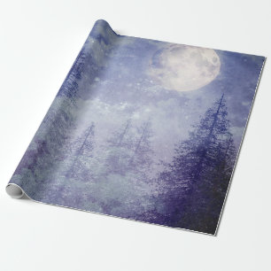 Vollmond Winter Pine Tree Forest Geschenkpapier