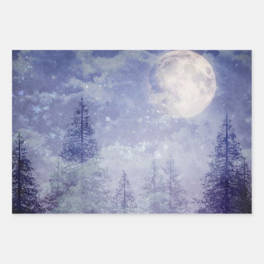 Vollmond Winter Pine Tree Forest Geschenkpapier Set (Vorderseite 2)