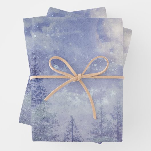 Vollmond Winter Pine Tree Forest Geschenkpapier Set (Beispiel)