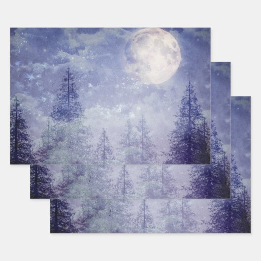 Vollmond Winter Pine Tree Forest Geschenkpapier Set (Set)