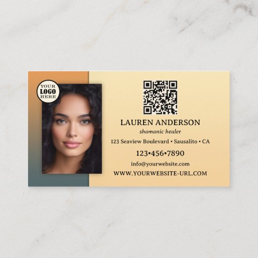 Vollmond Wolf Logo QR Code Shaman Visitenkarte (Rückseite)