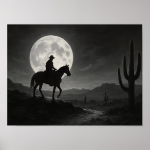 Vollmond-Wüsten-Druck - Silberne Nacht Western Poster