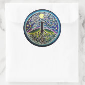 Vollmondbaum des Lebens Starry Night Mandala Stick Runder Aufkleber (Tasche)
