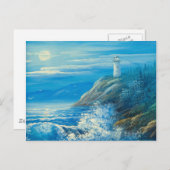 Vollmondmalerei über einem Leuchtturm Postkarte (Vorne/Hinten)