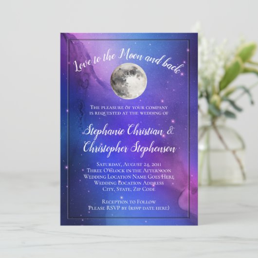 Vollmondnebel Celestial Outer Space Wedding Einladung (Stehend Vorderseite)